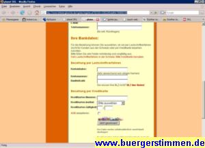 Pressefoto: Porth , 2007 © Screenplot der Vertragsabschlussseite - Wenn Kontodaten abgefragt werden, dann müssen die Warnglocken im Kopf schellen. Hier wird der Abschluss eines Vertrags vorbereitet.
