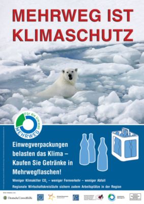 Pressefoto: Pressefoto , 2008 © Poster zur Aktion "Mehrweg ist Klimaschutz": In diesem Jahr will die Mehrweg-Allianz 5.000 Unternehmen für den Klimaschutz gewinnen.