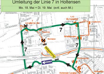 Pressefoto: Pressefoto , 2009 © Umleitung der Linie 7 wegen Asphaltierungsarbeiten auf der Hermann-Kolbe-Straße vom 18-20. Mai 2009