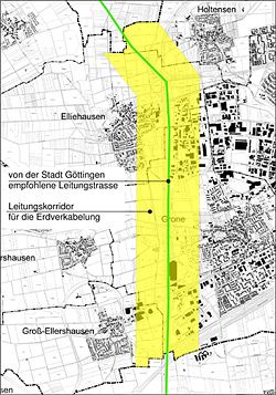 Pressefoto: , 2010 © geplante Trasse des Starkstromkabel über Göttingen Stadtgebiet