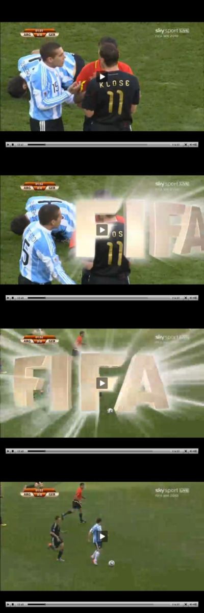 Pressefoto: , 2010 © Die in offenen Emails von Dr. Dieter Porth beklagte Schleichwerbung für den Markennamen FIFA während der Spielübertragungen zur Fußball-WM 2010