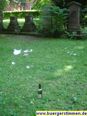 Pressefoto: http://www.buergerstimmen.de/ , 2011 © Wenn schon Müll herumliegt, dann bleiben auch Flaschen zum Ärger der Rasenmähkolonne zurück