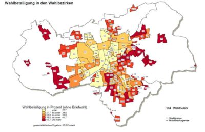 Pressefoto: , 2011 © Auswertung der Stadt Göttingen - die Viertel mit geringer Wahlbeteiligung liegen in den ärmeren und studentischen Vierteln