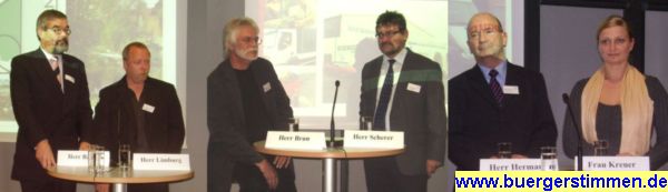 Pressefoto: http://www.buergerstimmen.de/ , 2008 © Die Gaste auf dem Podium, Herr barth, Herr Limburg, Herr Bruns, Herr Scherer, Herr Hermann und Frau Kreuer